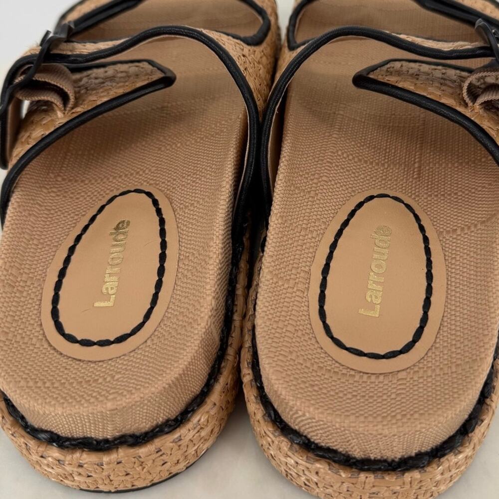 Larroude Maui Slide Natural Raffia Black Trim Sandals Size 7 - Picture 7 of 7